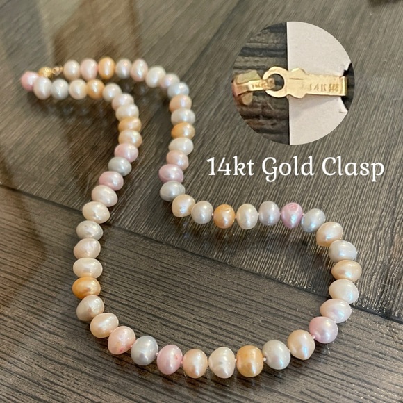 Pastel Multicolored Fresh Water Pearl Strand - Necklace 14kt Gold Clasp